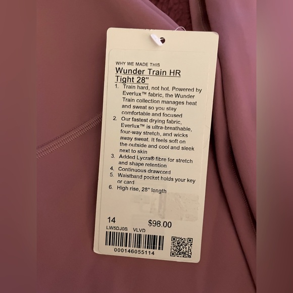 NWT Lululemon Wunder Train High Rise Tight 28” Leggings Velvet Dust Pink Size 14 - Picture 6 of 6